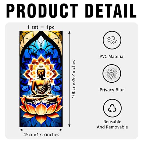 Vinilo decorativo buda vidrio para ventana 17.7x39.4 pulg miniatura 5