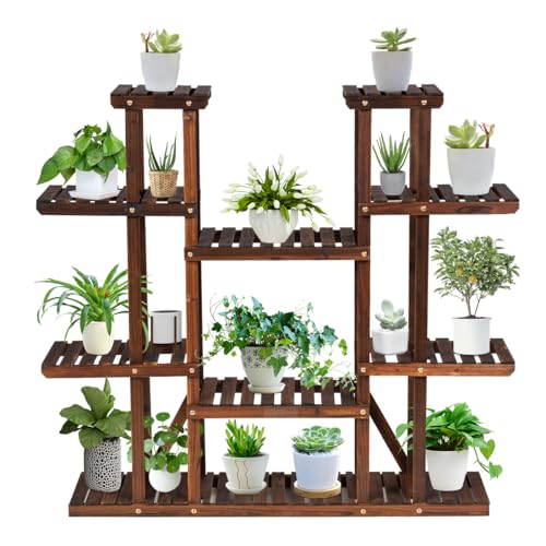 Scaffale Verticale per Piante con 6 Ripiani, Supporto Multifunzionale per Piante, Libri, Decorazioni, Portafiori da Terra in Legno da Esterni e Interni da Balcone, Giardino, 125 x 25 x 114 cm