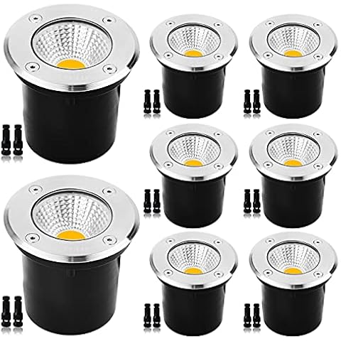 ELEGLO 9W Led Well Lights, Low Voltage Landscape Lights,12V/24V Landscape Lighting,IP67 Waterproof Outdoor in-Ground Lights for Garden,Tree, Deck,Yard,Patio(Warm White) 8 Pack Cover