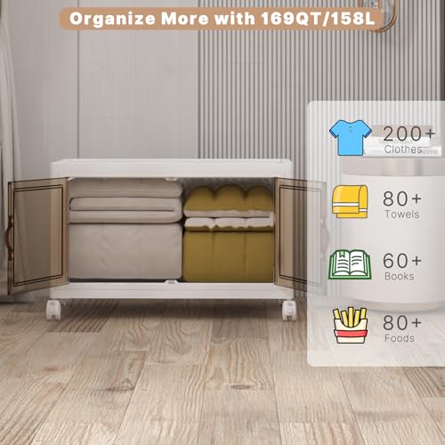 Image of UAMFURI Stackable Storage Bins with Lids, 168QT Closet Organizers and Storage Cabinet with Doors & Wheels, Lockable Plastic Foldable Drawers for Bedroom Dorm Office Garage(168QT*1,White)