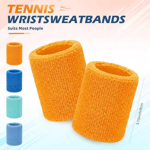 Image of WILLBOND 8 Pack Wrist Sweatbands Sports Wristbands Tennis Sweatbands Neon 80s Thick Cotton Gymnastics Sweat Band Athletic Football Soccer Sports Wristband for Men Women Party