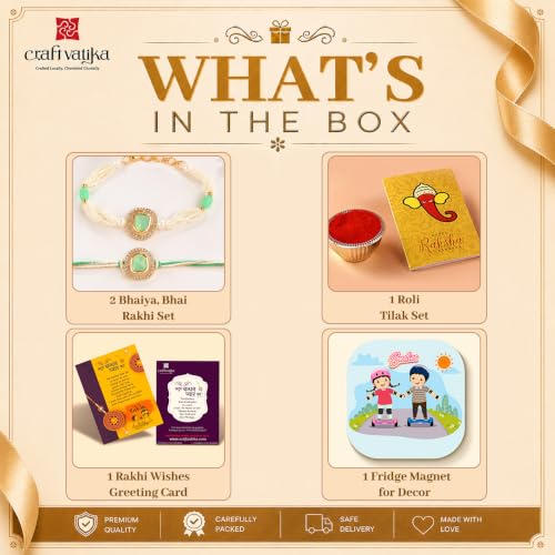 Image of CraftVatika Rakhi Gift Combo Set for Brother Bhaiya and Bhabhi, Designer Couple Pair Rakhi for Brother Men Women Sister-in-Law, Bhaiya, Premium Rakhis for Rakshabandhan, Lumba for Bhabhi Magnet Gift