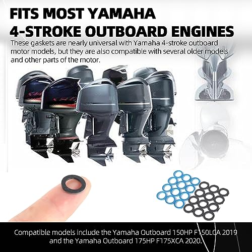 Image of TonGass (20-Pack, Black) Exact Replacement for Yamaha 90430-08020-00 & 90430-08003-00, Lower Gear Case Oil Drain Gaskets, Japanese Hard Fiberboard Gaskets Fits for Yamaha 4-Stroke Outboard Motors
