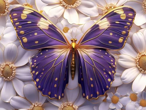 Peinture numéro adulte papillon violet 50x60cm avec pigments acryliques et pinceaux