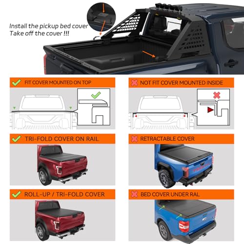 Image of Adjustable Roll Bar Full Size Compatible with Truck - F-Series /F150 /Ranger /Tremor /Lighting, Ram 1500 TRX Series, Silverado 1500, Gmc Sierra 1500, Tundra,Titan Xd | No Drilling Installation