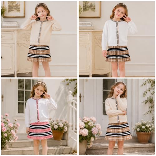 Image of Mud Kingdom Cute Little Girls Ribbed Knit Cardigan Skirt Set School Style
