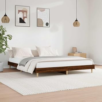 Low Leg Platform Bed Frame, 120x200 cm Small Double Solid Bed Frame with Sturdy Slat Support, Japanese Style, No Box Spring Needed Brown Oak