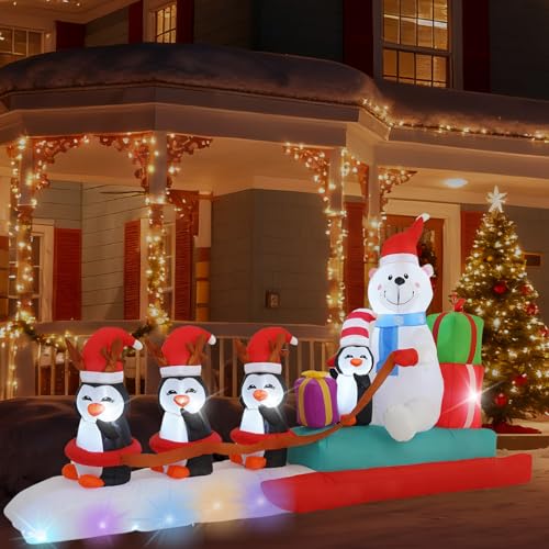 HZGDEJTG 10FT Penguin Pulling a Polar Bear On a Sleigh
