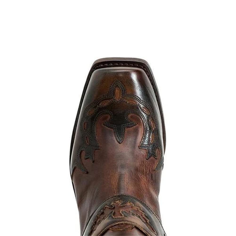ORANDESIGNE Herren Western Cowboystiefel Vintage Motorradstiefel Winter Männer Leder Kurzschaft Stiefel Unisex Erwachsene Reiterstiefel F Dunkelkaffee 43 EU