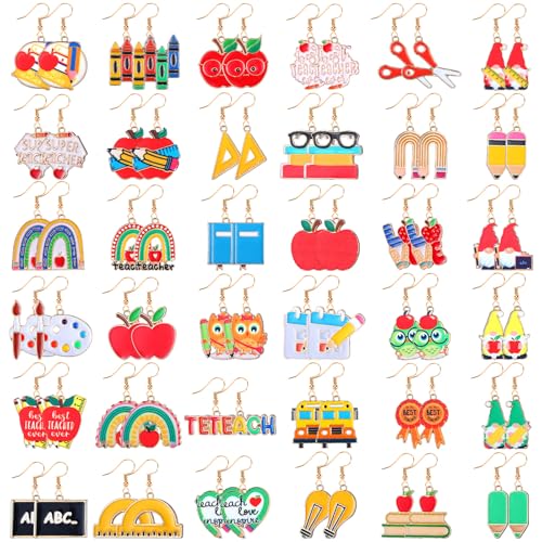 Yunlly 36 Pairs Holiday Earrings for Women Christmas Acrylic Teacher Appreciation Gifts Bulk Apple Santa Claus Earrings Cute Christmas Teacher Appreciation Gifts Party Favors