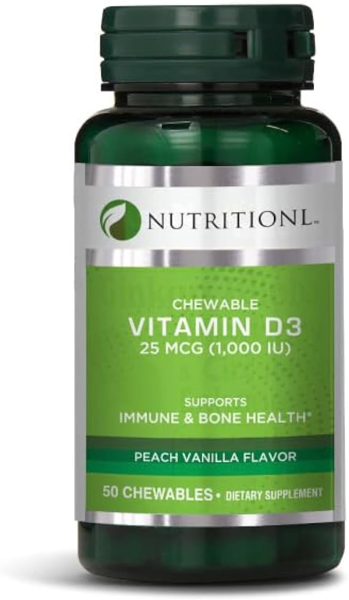 Nutritionl Chewable Vitamin D3 25 MCG (1000 Iu) | To Support Immune And Bone Health | Peach Vanilla Flavor | 50 Chewable