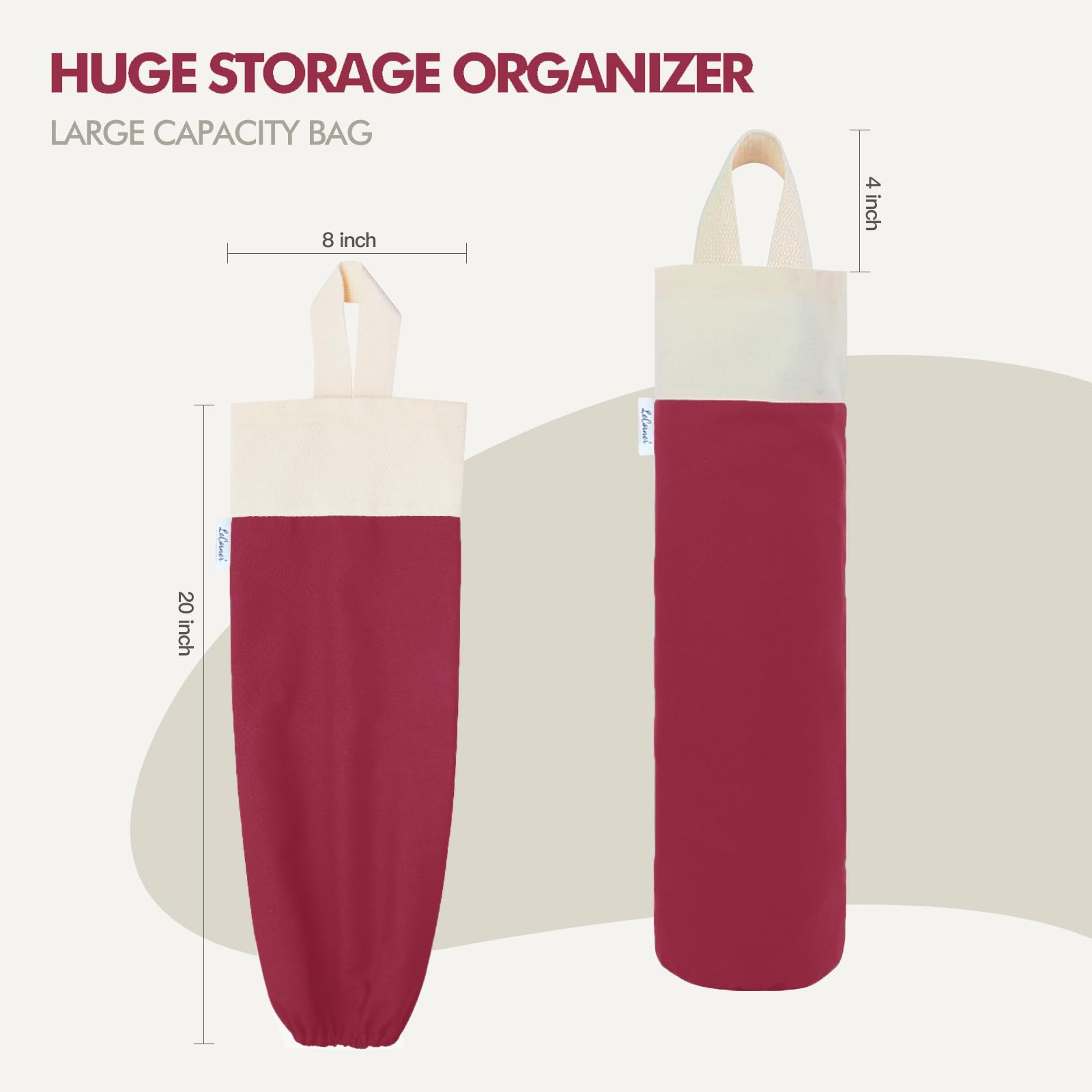 Soporte para bolsas de plástico, soporte de pared para almacenamiento de bolsas de plástico, organizador de bolsas de basura de algodón para compras, dispensador grande de bolsas de basura