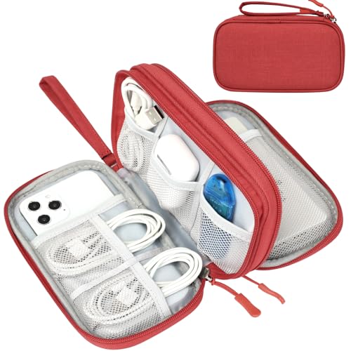 Image of FYY Travel Cable Organizer Pouch Electronic Accessories Carry Case Portable Waterproof Double Layers All-in-One Storage Bag for Cord, Charger, Phone, Earphone Red