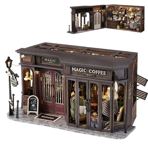 Kisoy Romantic and Cute Dollhouse Miniature DIY House Kit Creative Room Perfect DIY Gift for Friends,Lovers and Families (Vintage Coffee Shop)
