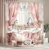 Mitpok Cortina de ducha con diseño de calavera de color rosa, para mujeres y