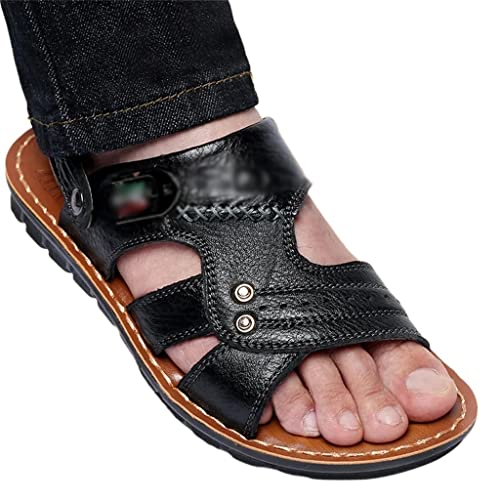 Genuine Leather Men's Sandals Shoes Outdoor Casual Sandals Cowhide Beach Shoes Purpose Men's Sandals Slippers(42)