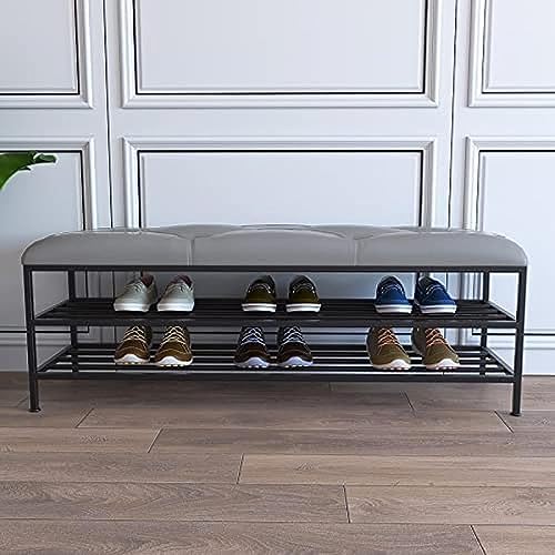Banc d'entrée avec étagère à chaussures dorée meuble rangement moderne - 2