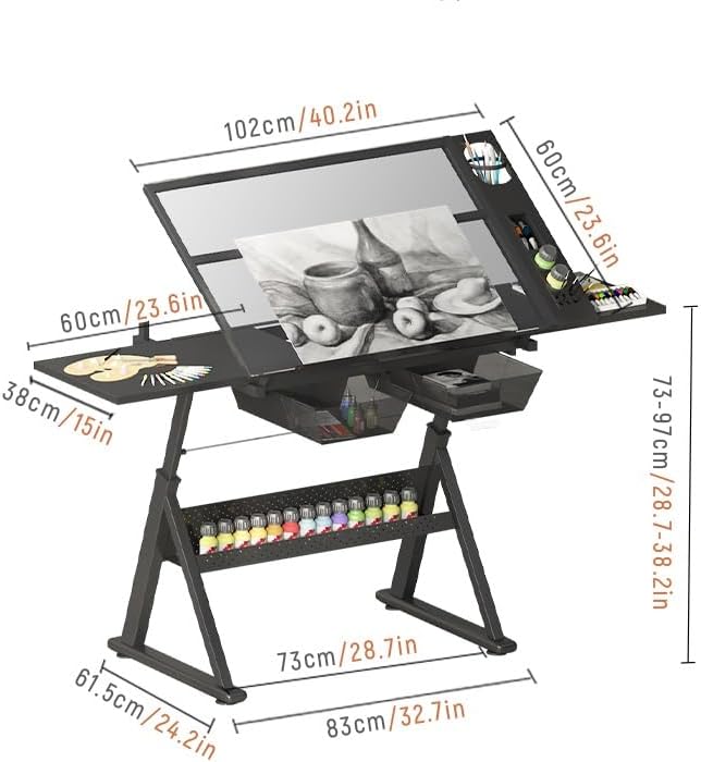 Drafting Workstation with Stool Artist Desk Adjustable Height(
