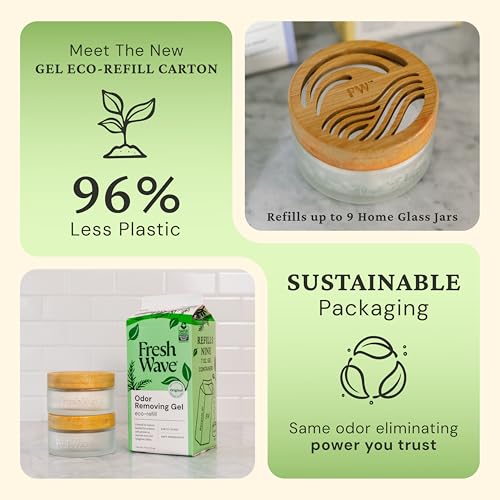 Image of Fresh Wave Odor Removing Gel Eco-Refill, 63 oz. Original Scent | 2 Empty Refillable Glass Jars | 2 Room Set