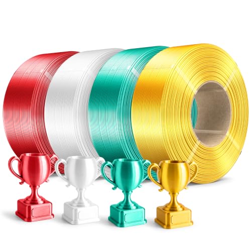Image of SUNLU Silk PLA Plus Filament Refill 1.75mm, 4 Packs, 4KG | Smooth Silky Surface, Silk Filament Bundle, No Spool, Compatible with Bambu Lab 3D Printers, Light Gold+Red+Green+White