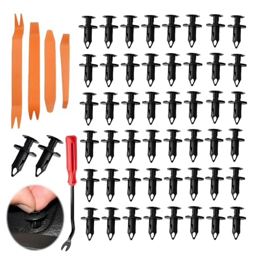50 PCS Rivet Clips Plastique Voiture, Ensemble de Clips Fixation 6 Types Différents Pinces avec Outil Démontage Rivet Fixation Universel Auto pour Garniture...