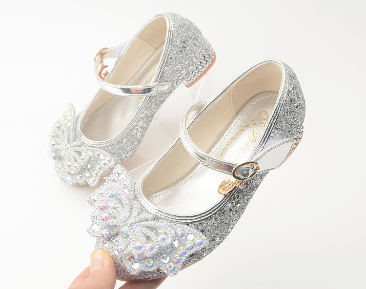 Girls Princess Shoes Sparkling Low Heel Dress Sandals with Butterfly Little Girls Party Wedding Sandals3