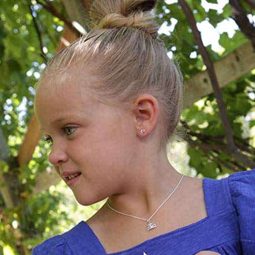 Girls' Sterling Silver CZ Simulated Birthstone Heart Earrings with Screw Back for Baby, Toddler and Kids (6mm)3