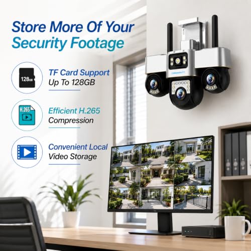 Image of XUGA Cybernautt Z18K WiFi Security Camera, Triple Lens 18MP Total, H.265 AVI, Pan 355 Tilt 90, Human Motion Tracking & Face Detection, Night Vision, 128GB TF Card, Built-in Speaker & Mic 6+6+6MP