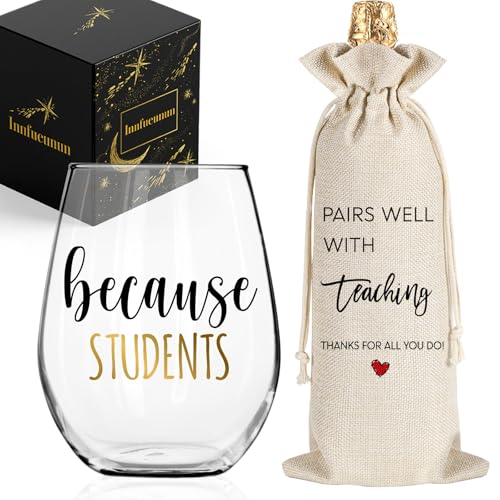 Innfueunun Because Students (Wine Glass&Wine Bag) Funny Gifts for Teacher, Christmas Teacher's Day...