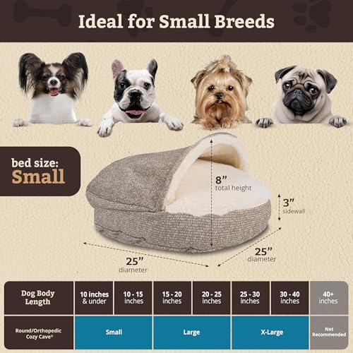 Image of Snoozer Cozy Cave Dog Bed, Round Covered Dog Bed, Merlin Linen (S)