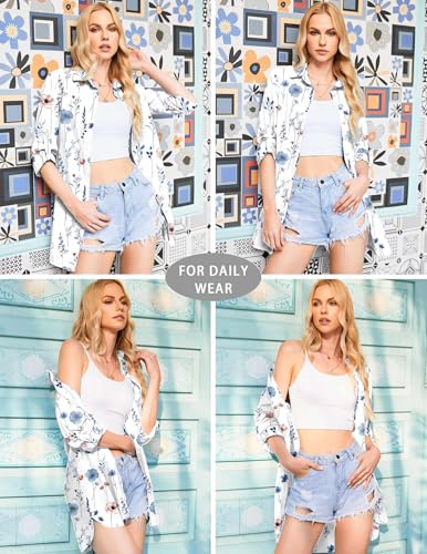 Image of HOTOUCH Women Boyfriend Shirts Button Down Long Sleeve Blouse Cuffed Sleeve Collared Shirt