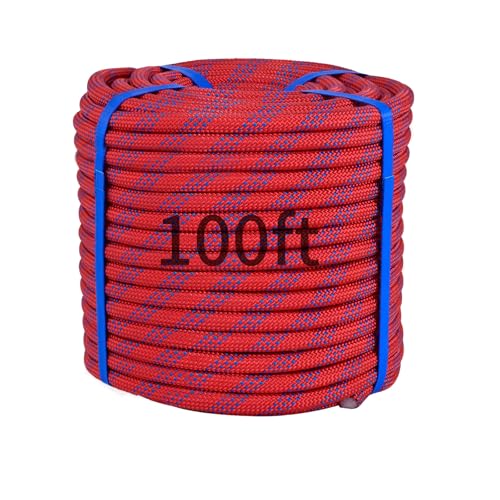 100Ft 3/4 Inch Heavy Duty Climbing Rope - for Tree Swing Pulling Outdoor & Gym Use (Red)