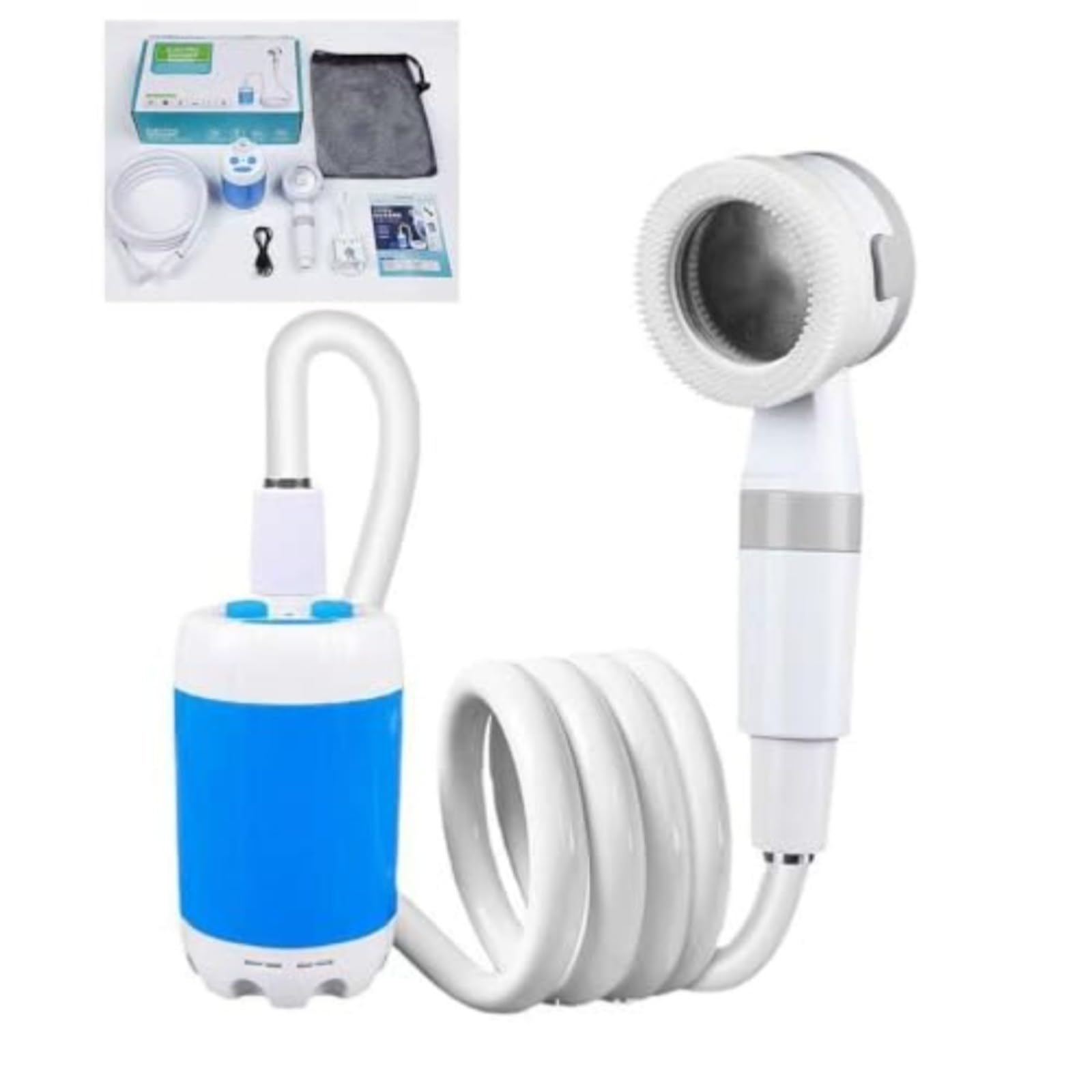 Ducha portátil para acampar, sistema de cabezal de ducha recargable portátil con bomba de agua con batería y bolsa de almacenamiento para actividades al aire libre