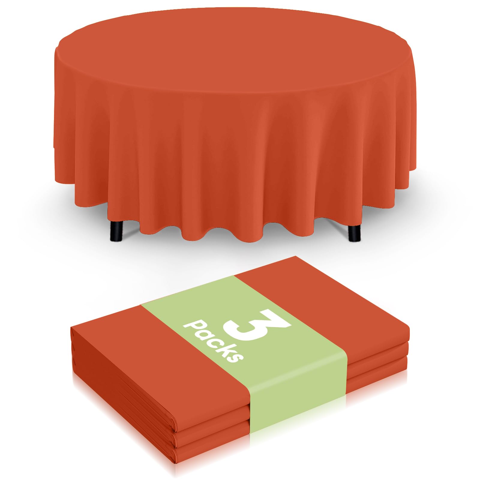 Smiry Disposable Table Cloth 3 Pack, 84 Inch Round Waterproof Plastic Tablecloth, Decorative Round Table Covers for Party, Birthday, Picnic,Rust