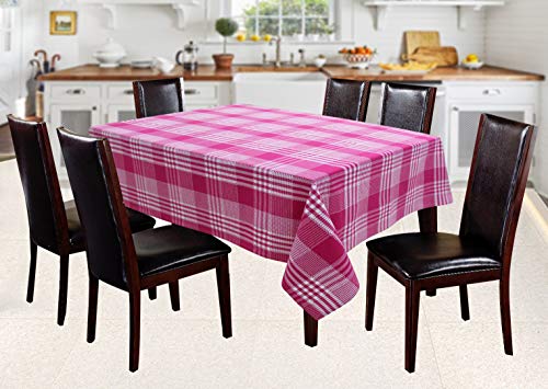 Image of AIRWILL 100% Cotton Checkered Pattern 6 Seater Rectangle Table Cover Sized, 56x71 inches (Pink, Pack of 1)