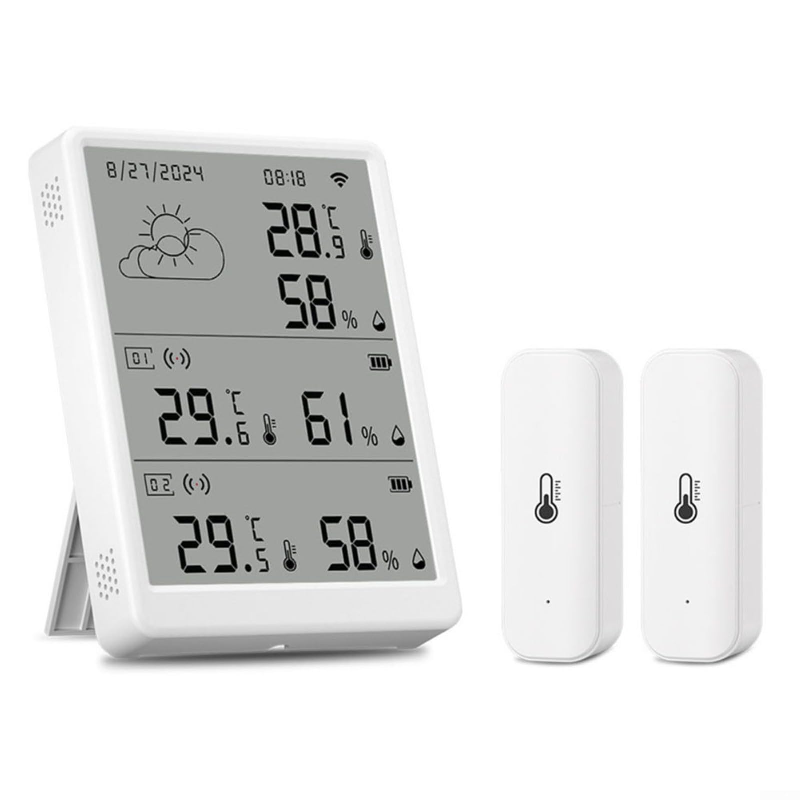 Termómetro medidor de humedad inteligente WiFi sensor de humedad RF433 con pantalla LCD, estación base de 100 m, compatible con la aplicación Tuya (1 monitor + 2 sensores)