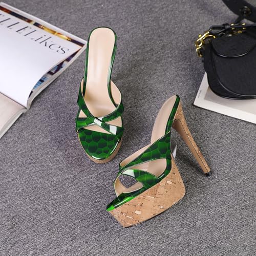 Image of Esvowido Heeled Mules for Women Cork Platform Stiletto Heels Slip on Open Toe High Heeled Sandals Crisscross Slippers Pumps Shoes