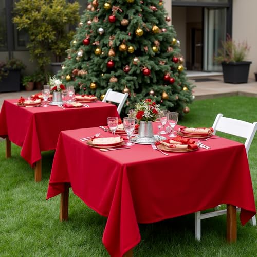 Image of sancua Christmas Red Square Tablecloths 85x85 Inch Table Cloth, 2 Pack