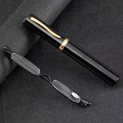 VOANZO Reading Glasses 1.5 Lenses Anti-Blue Light Portable Pen Glasses Mini Compact Reader -Black - Image 4