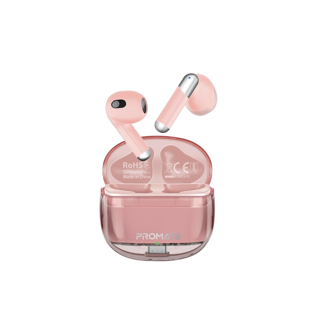 Promate Earbuds, In-Ear True Wireless Bluetooth v5.3 Earphones, Transparent Case, 26-hour Playback Time, Intelligent Touch Controls, 350mAh Battery Capacity for iPhone 15, Galaxy S23, TRANSPODS.PINK