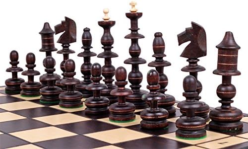 The Alcazar Chess Set an Unique Hand Crafted Wood Chess Pieces with a 5 inch King, 22.8 inch Wooden Chess Board that Folds for Chess Piece Storage