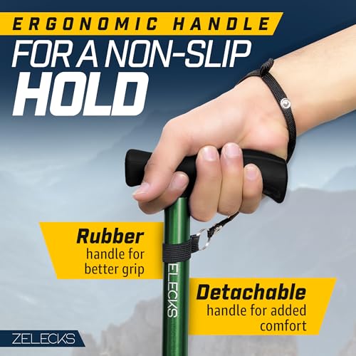 Image of ZELECKS Walking Cane for Women & Men - Self Standing Adjustable Folding Cane with T Handle and 360 Pivot Base - Lightweight Foldable Walking Stick for Seniors - Collapsible Cane for Walking