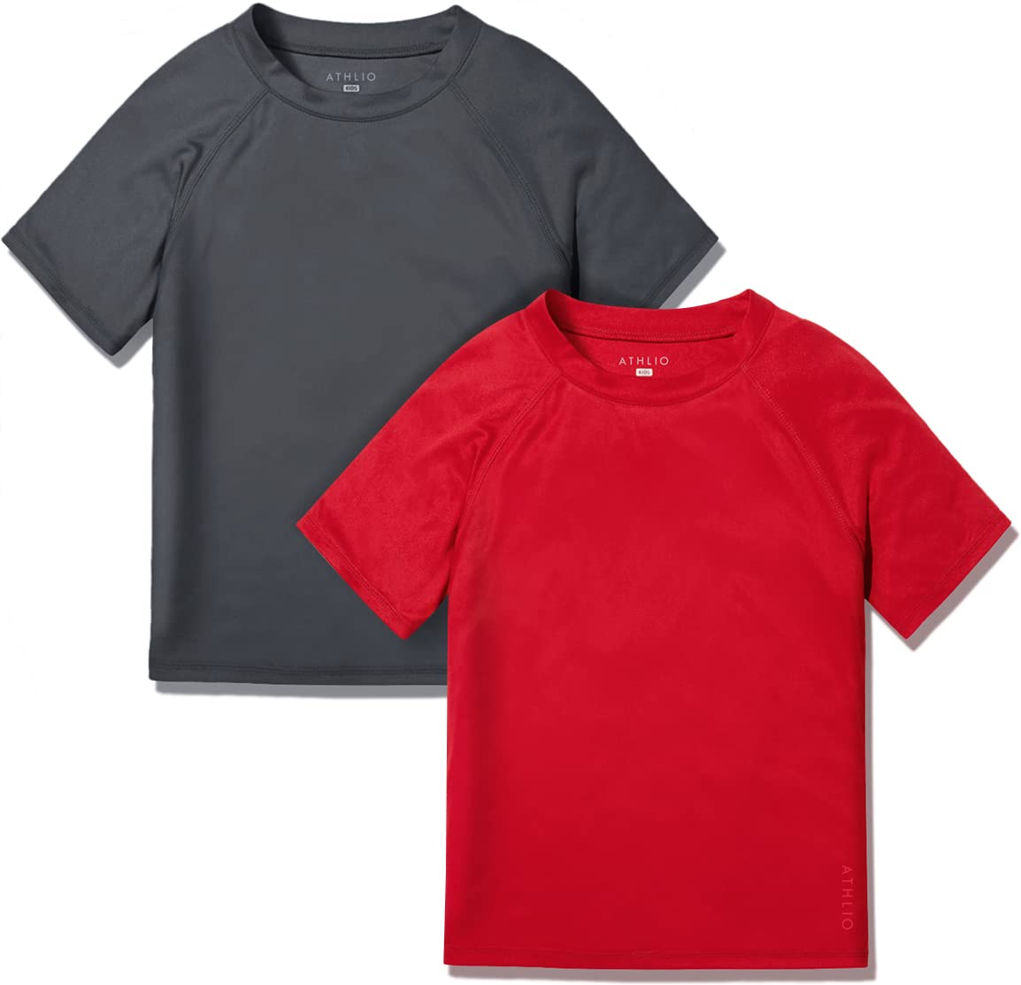 ATHLIO2 Pack Boys UPF 50+ Short Sleeve Outdoor Sun Shirts, Water Surf Swim Shirt for Kids, UV/SPF Aqua Swim Top