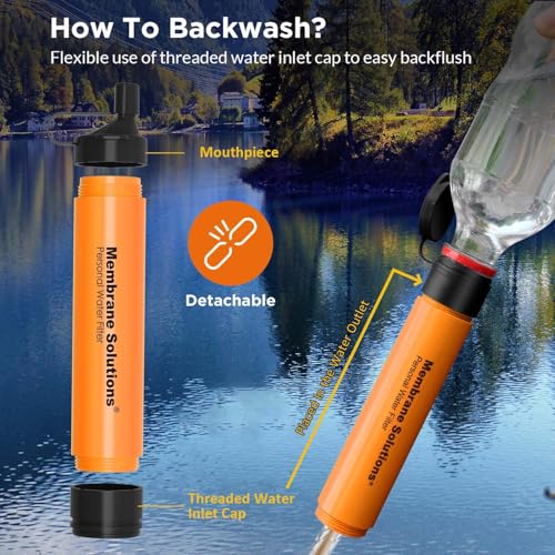 Image of Membrane Solutions Personal Water Filter Straw S1 | NSF /ANSI 42 372 401 Certified, 1320 Gal Capacity, 0.1 Micron, Fits 28mm Bottle, BPA-Free, Survival Emergency Hiking Camping