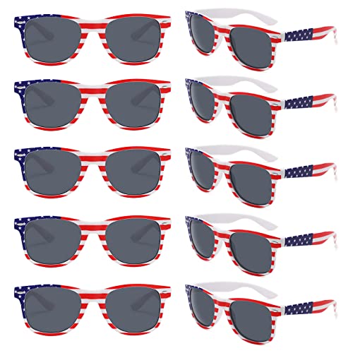 YQVIE Bulk American Flag Sunglasses for Adult Retro Independence Day Glasses UV400 Protection (10Pack)