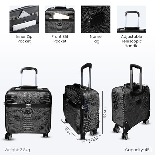 Image of THE CLOWNFISH Drift Small 16inch Cabin Trolley Bag for Travel|Hard Suitcase for Travel with Aluminium Trolley, Wheels, 360 Degree Rotation - Black