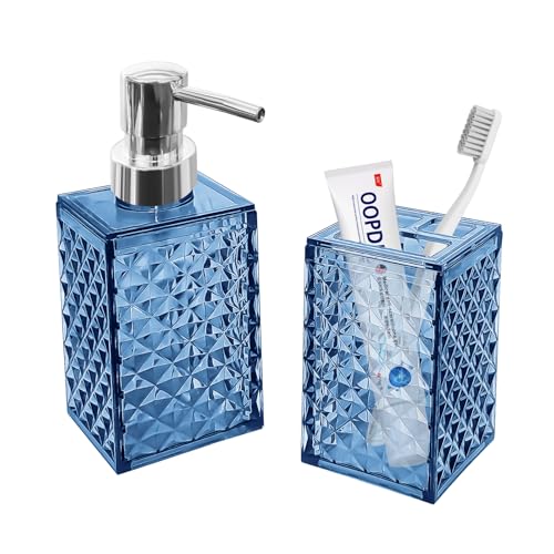 2PCS Blue Bathroom Accessories. Contain Soap Dispenser and Toothbrush Holder Set. Boho Bathroom Set for Blue Bathroom Dcor