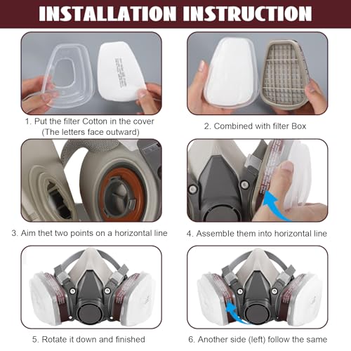 6001 Filter für Atemschutzmaske Set, 20 Filterbaumwolle + 2 Filter und 2 Abdeckkappen, Organic Vapor 6001 Patronen Chemischer Farbfilter Kompatibel mit 6200, 6800, 7502 Atemschutzmaske