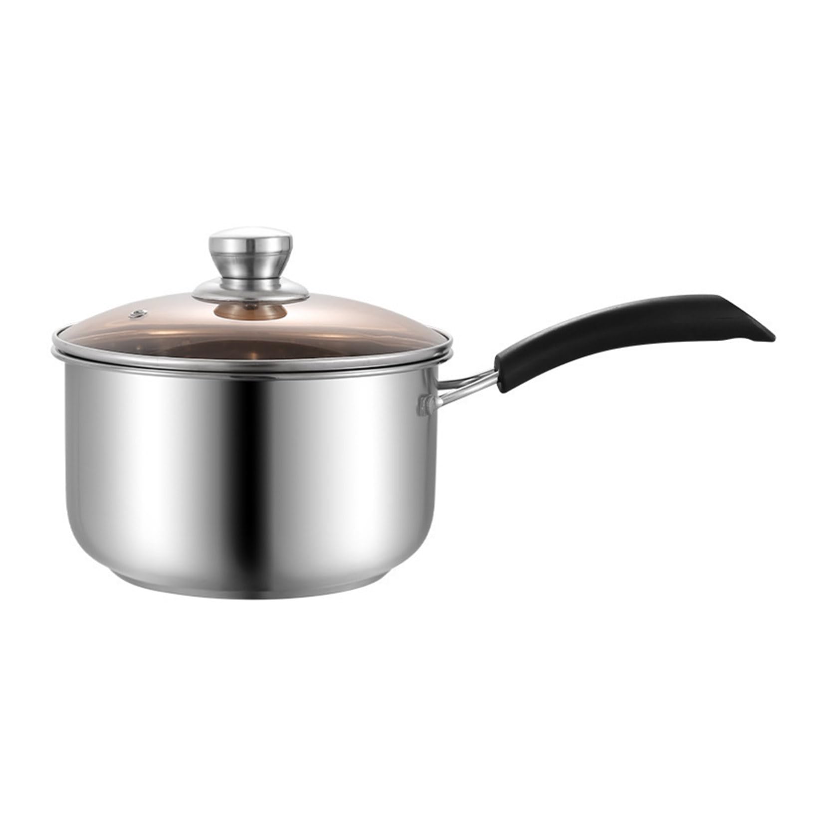 Cacerola de acero inoxidable de 20 cm con tapa de cristal, olla profesional para cocina doméstica, mango resistente al calor, acabado espejo, fácil de limpiar