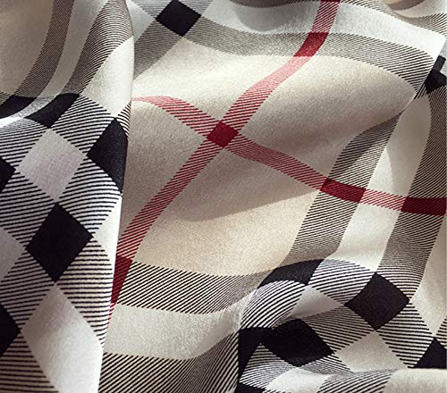 Jerla Women's Men's Small Square 100% Real Mulberry Silk Satin Scarfs Hair Head Face Scarf 21" X 21" (Classic Khaki Check) #TOP4